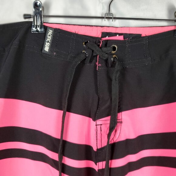 Pacific Surf Board Short Bright Pink Black Stripe Swim Trunk 1 Pocket Men Sz 36 - Picture 4 of 8